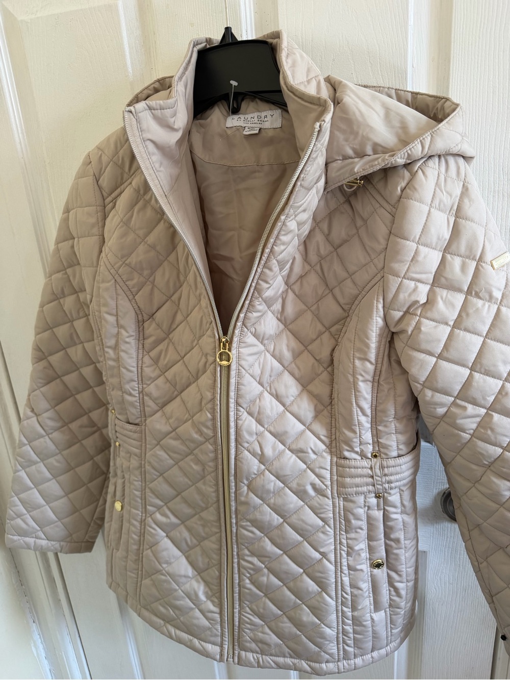 Laundry By Shelli Segal Quilted Hooded Jacket in Light Beige